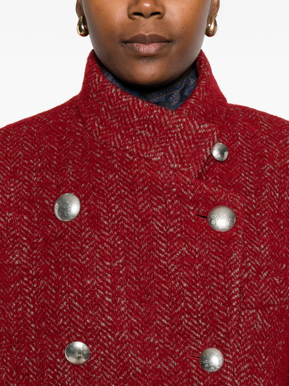Isabel Marant Herringbone Double-breasted Coat In Red