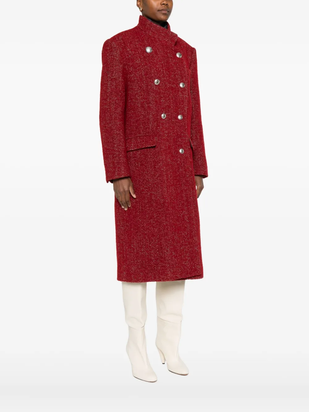 Isabel Marant Herringbone Double-breasted Coat In Red