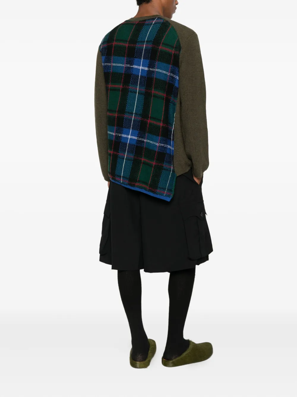 Comme des Garçons Homme Plus tartan-panelled wool sweater - Groen