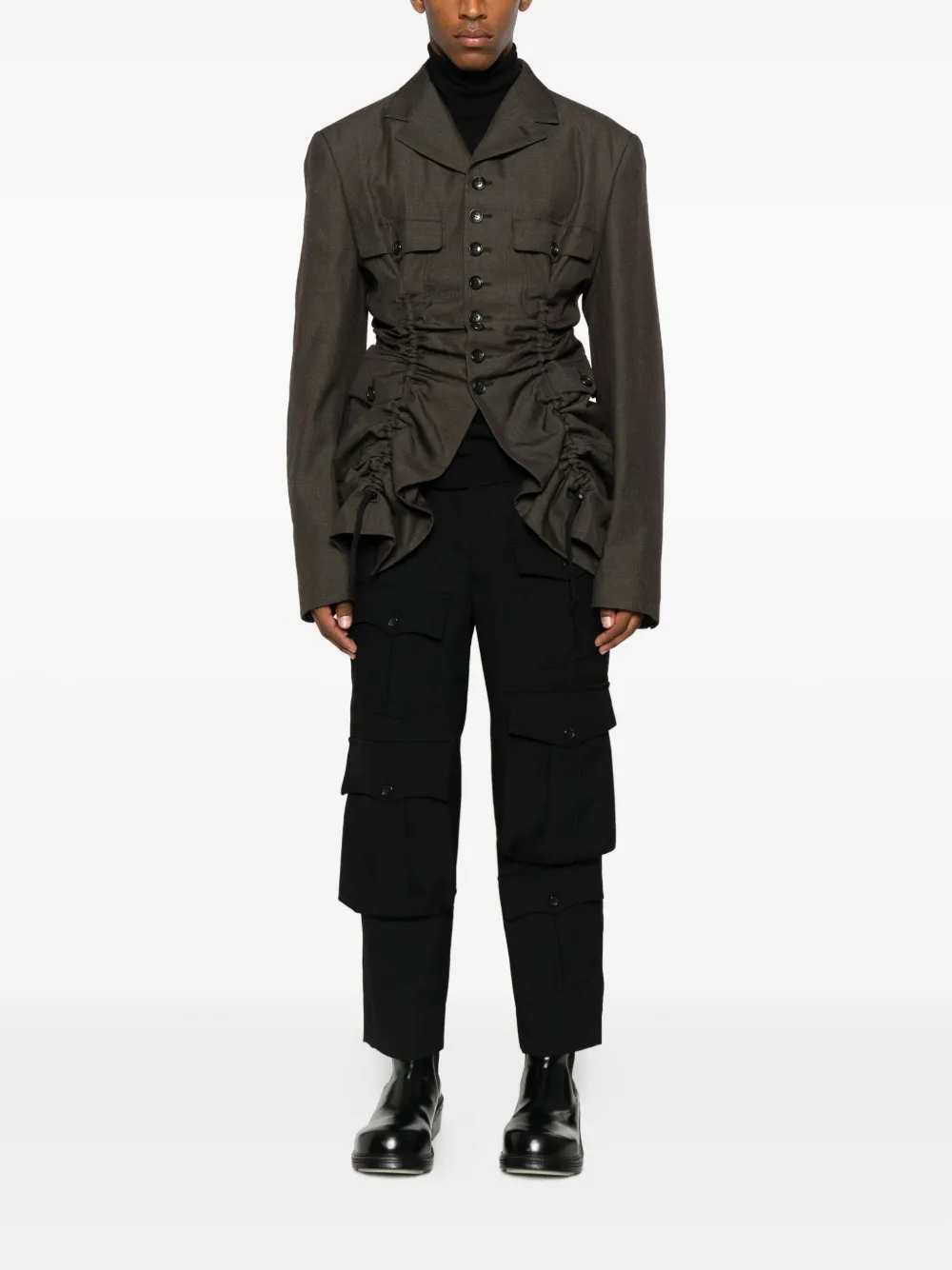 Comme Des Garçons Shirt Ruched Gabardine Jacket In Gray