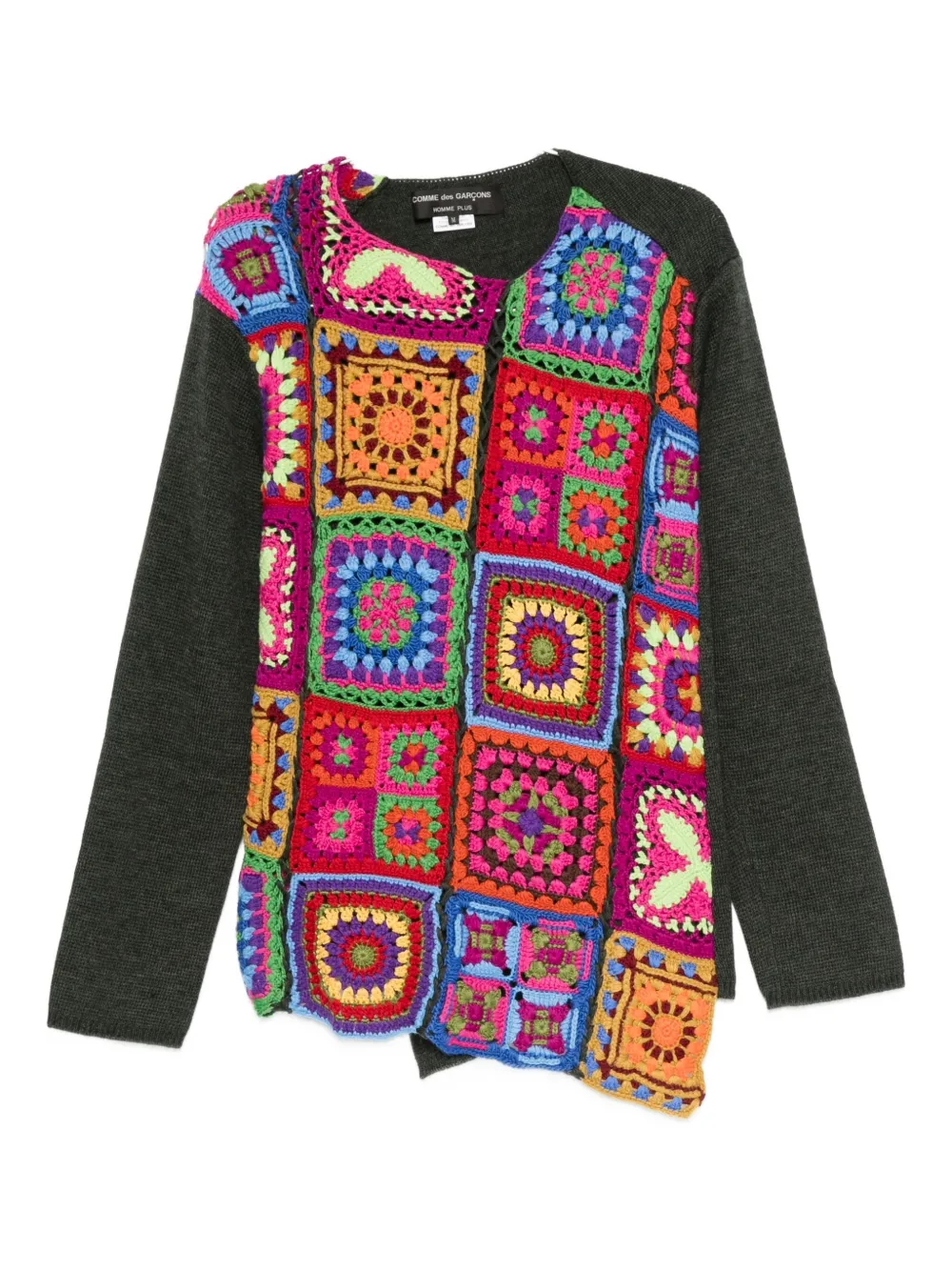 Comme Des Garçons Homme Deux Mens Multi X Top Khaki Crochet Crewneck Wool-blend Jumper In Multi
