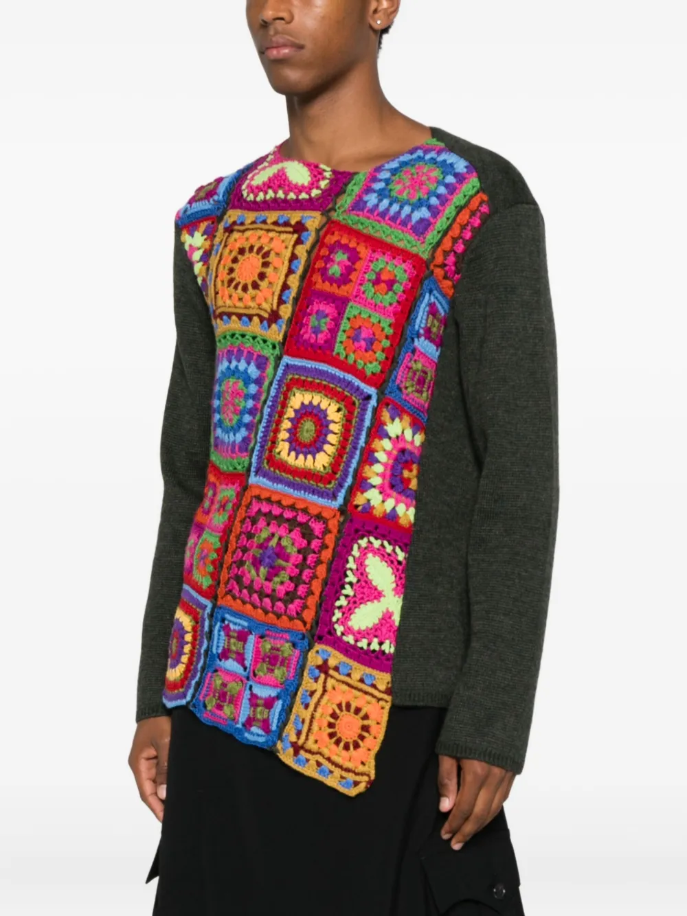 Comme Des Garçons Homme Deux Mens Multi X Top Khaki Crochet Crewneck Wool-blend Jumper In Multi