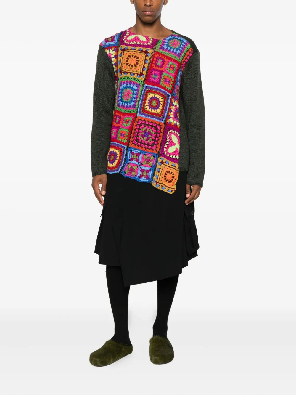 Comme des Garçons Homme Plus crochet-panel wool sweater - Rood