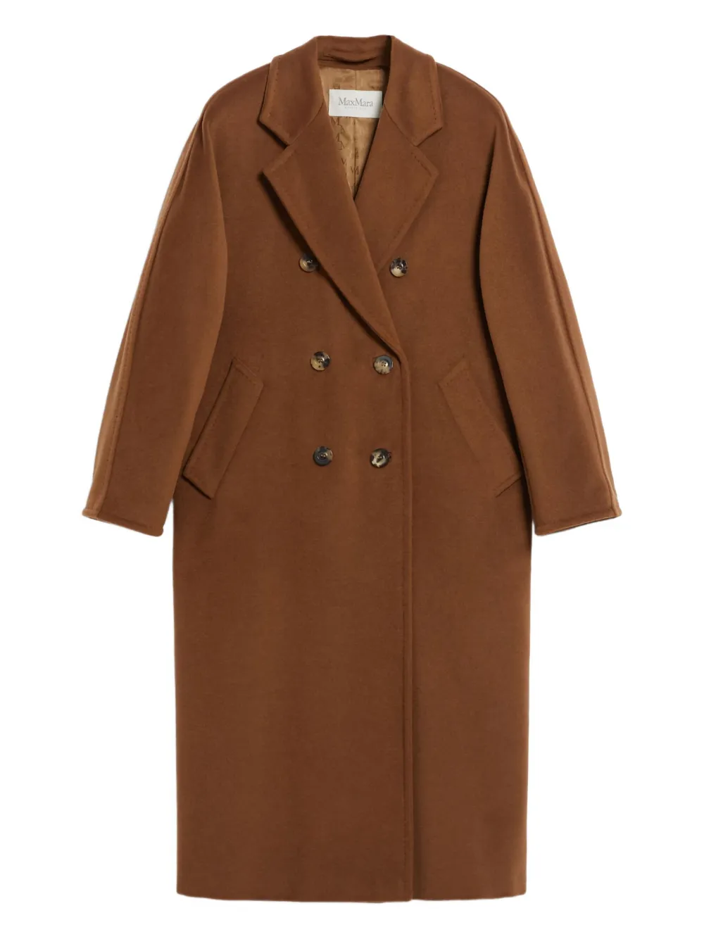 Max Mara 101801 wollen jas met dubbele rij knopen Bruin