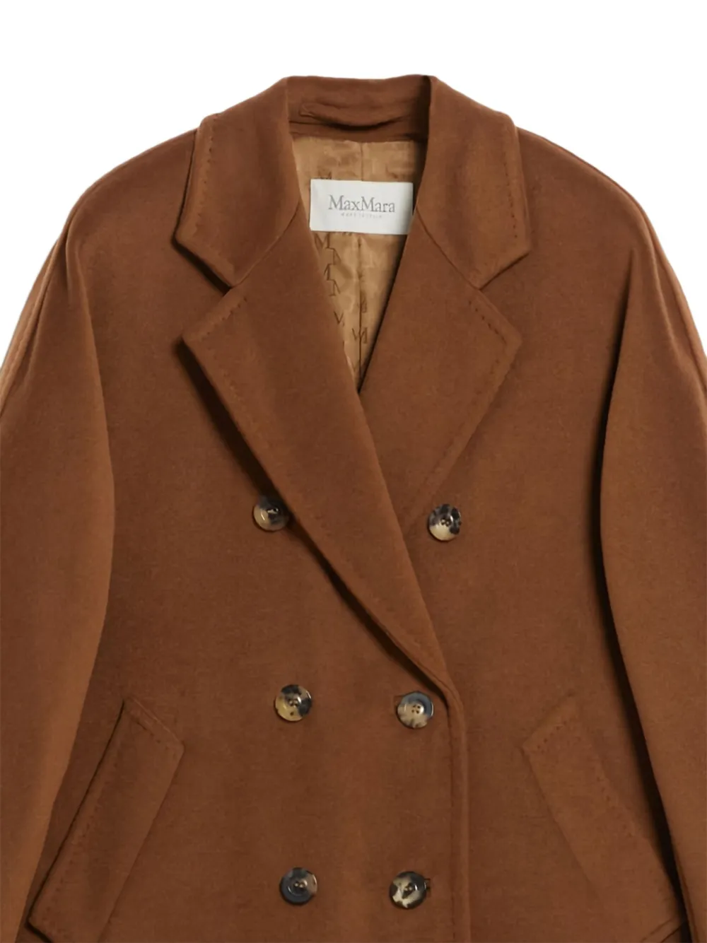 Max Mara 101801 wollen jas met dubbele rij knopen Bruin