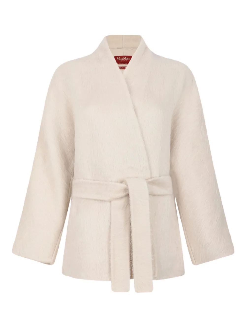 Max Mara Studio Long-sleeved Belted Coat In Neutral