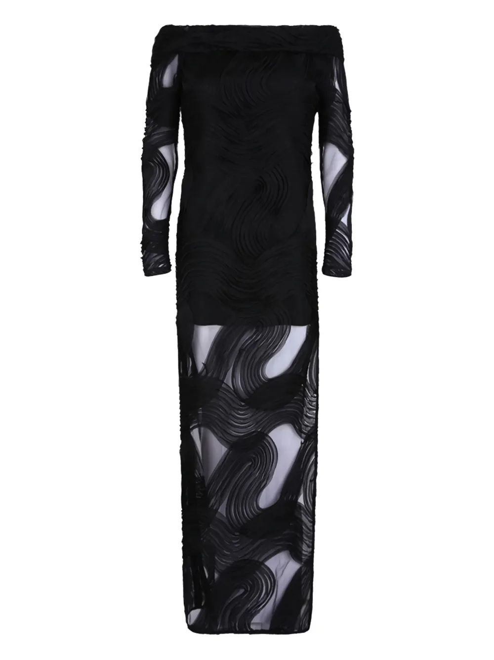 Genny Off-shoulder jurk met textuur - Zwart