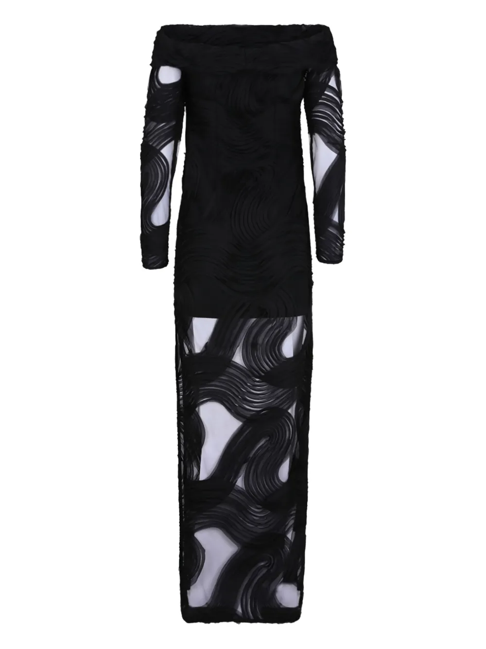 Genny wave-textured off-shoulder dress | Black | Image 1