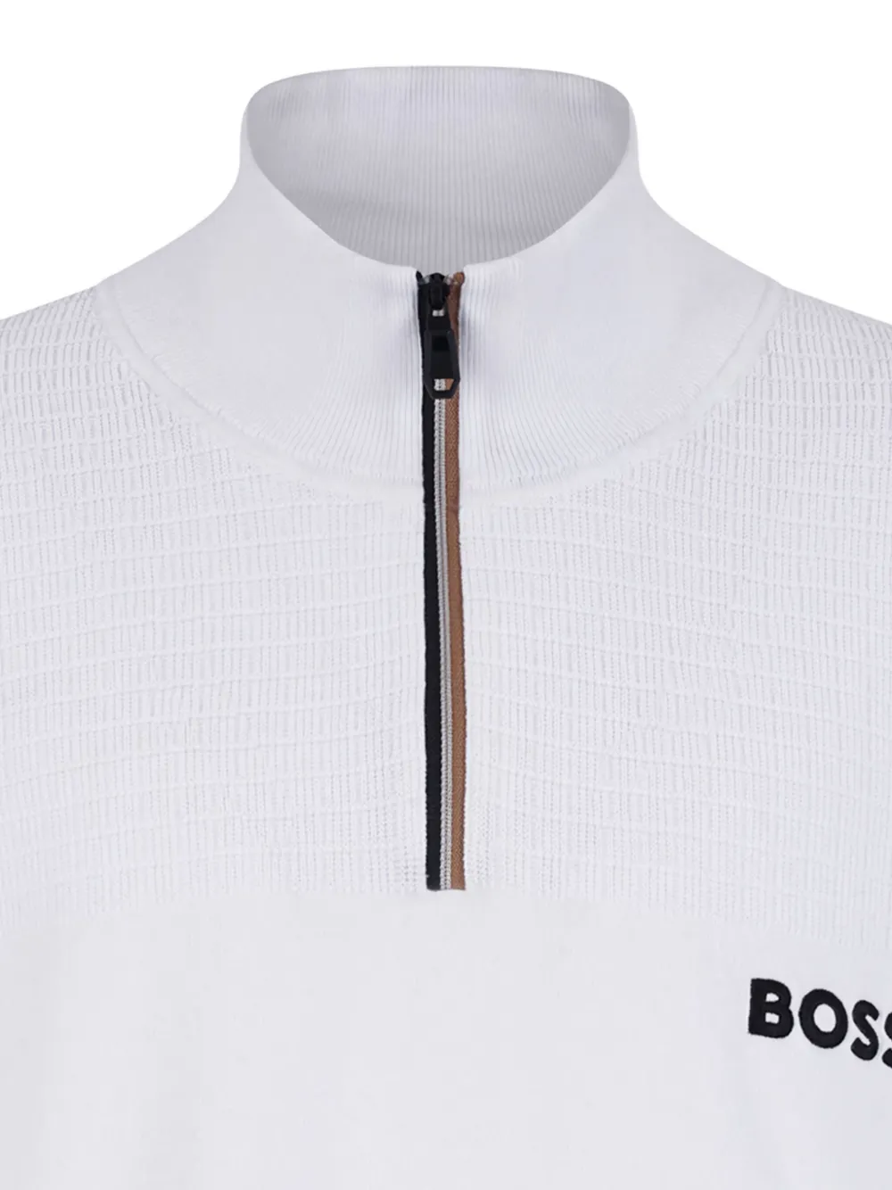 BOSS GREEN HUGO BOSS Gestreepte trui met rits Wit