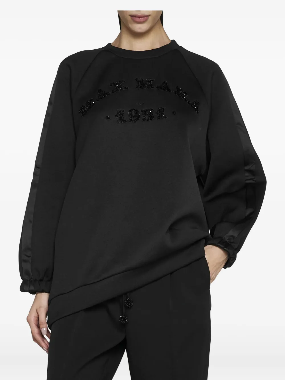 Max Mara embellished satin-panel sweatshirt Zwart