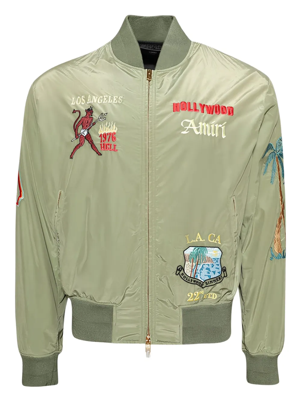 Amiri Front-zip Embroidered Bomber Jacket In Green