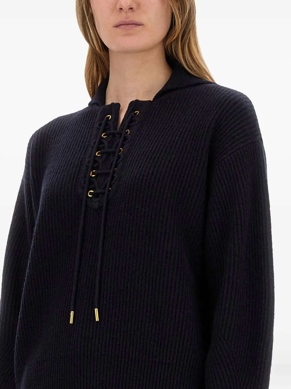 Max Mara lace-up ribbed sweater Blauw