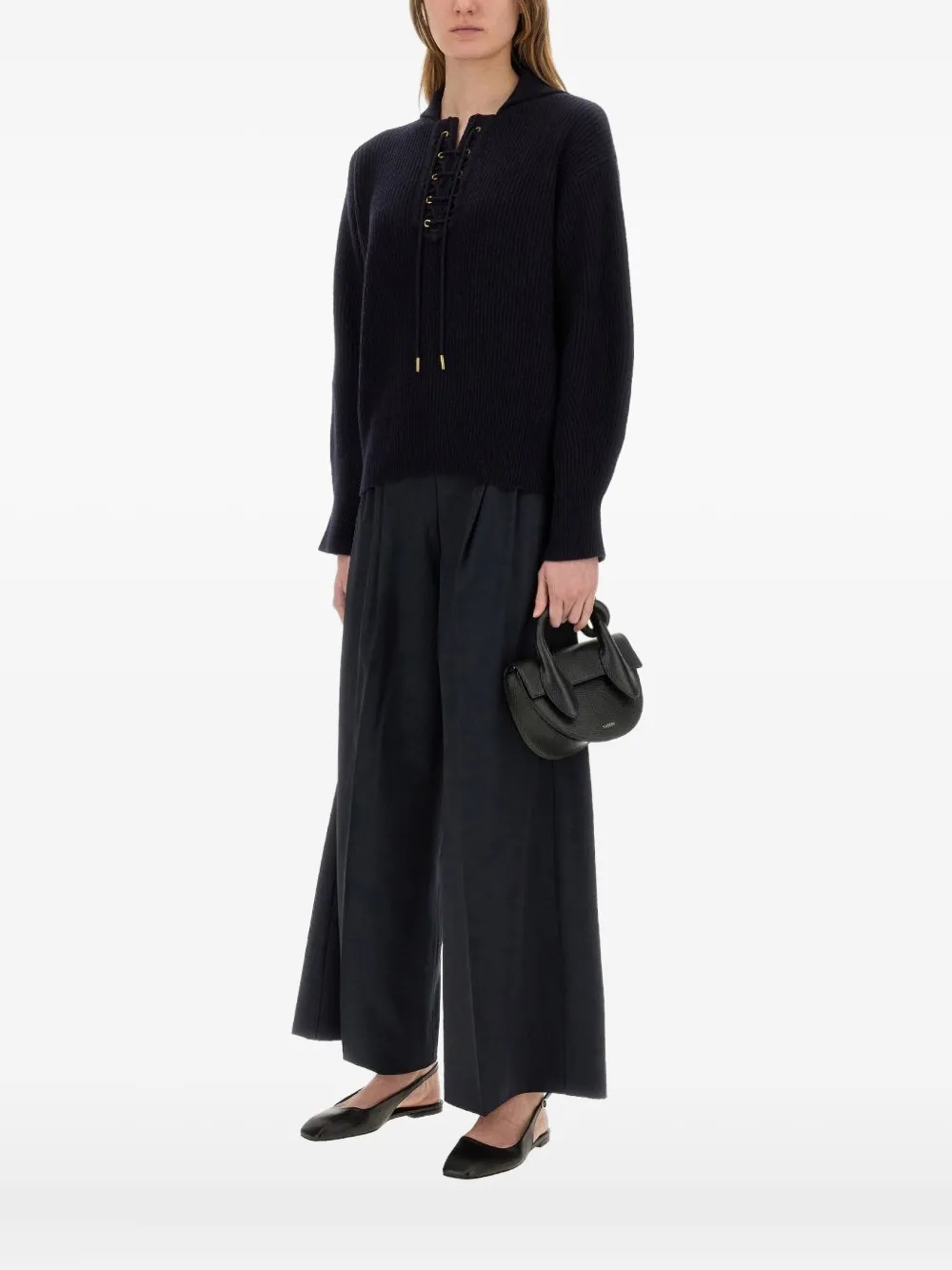 Max Mara lace-up ribbed sweater Blauw