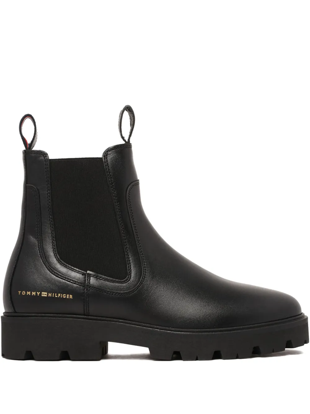 Tommy Hilfiger Lug-sole Leather Chelsea Boots In Black