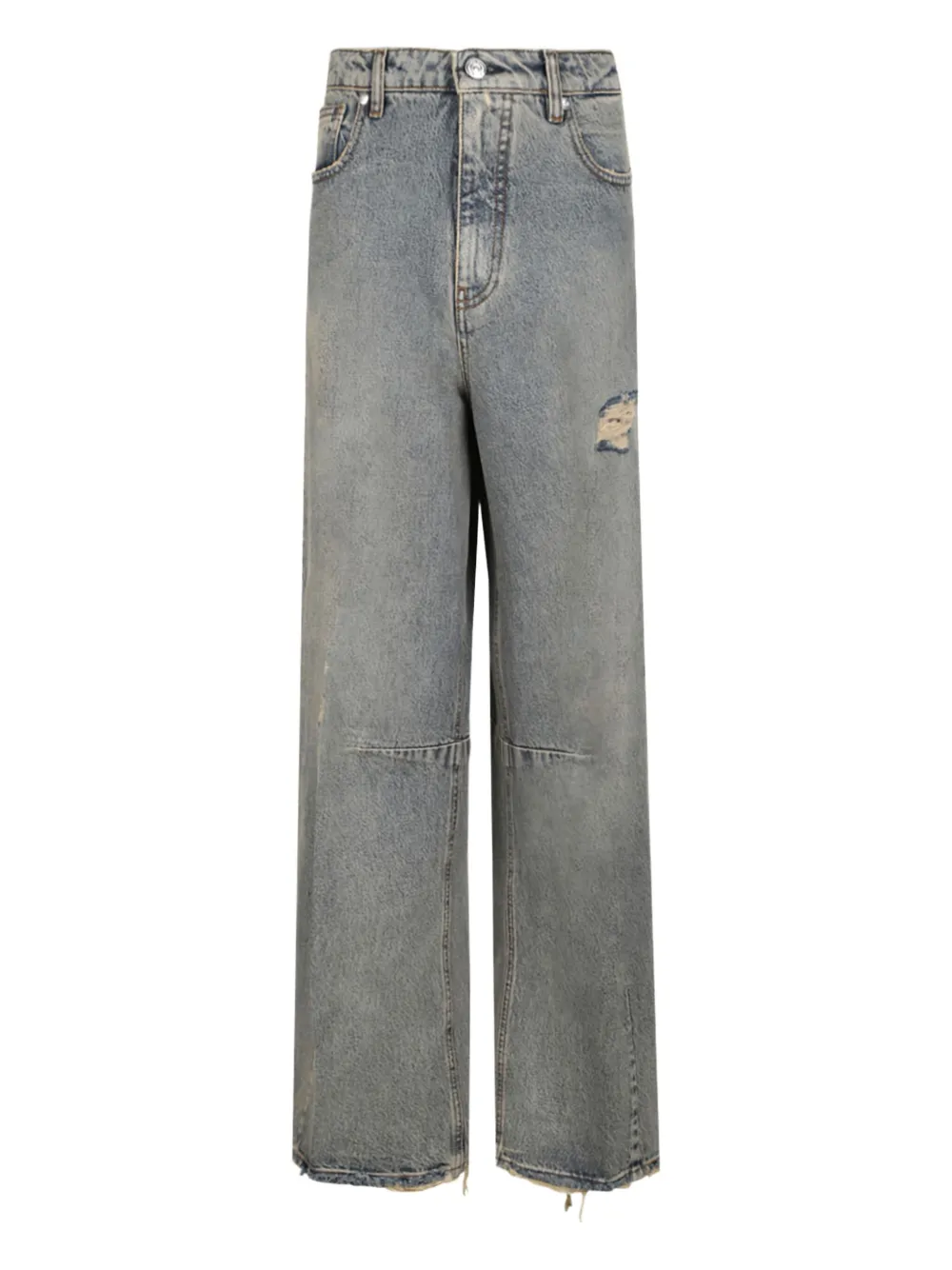 Nine In The Morning Distressed Frayed-hem Trousers In Blue