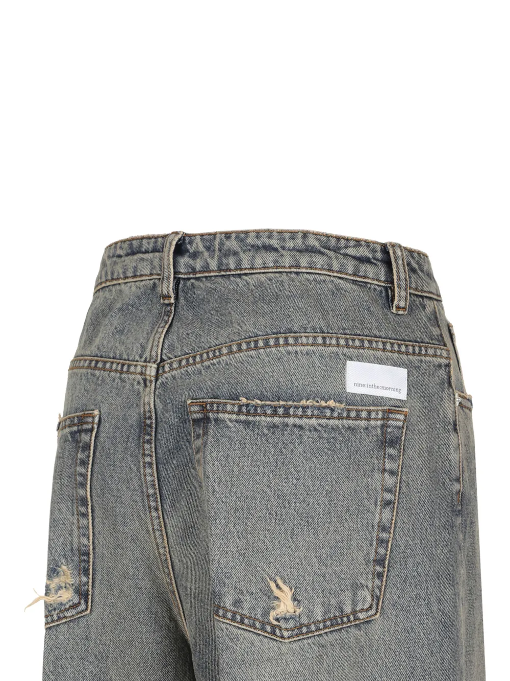 Nine In The Morning Distressed Frayed-hem Trousers In Blue