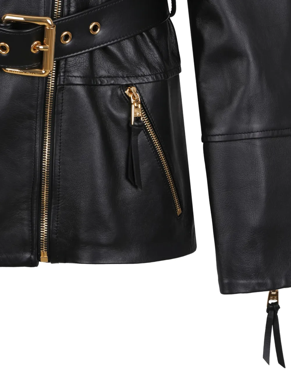Elisabetta Franchi belted leather jacket Zwart