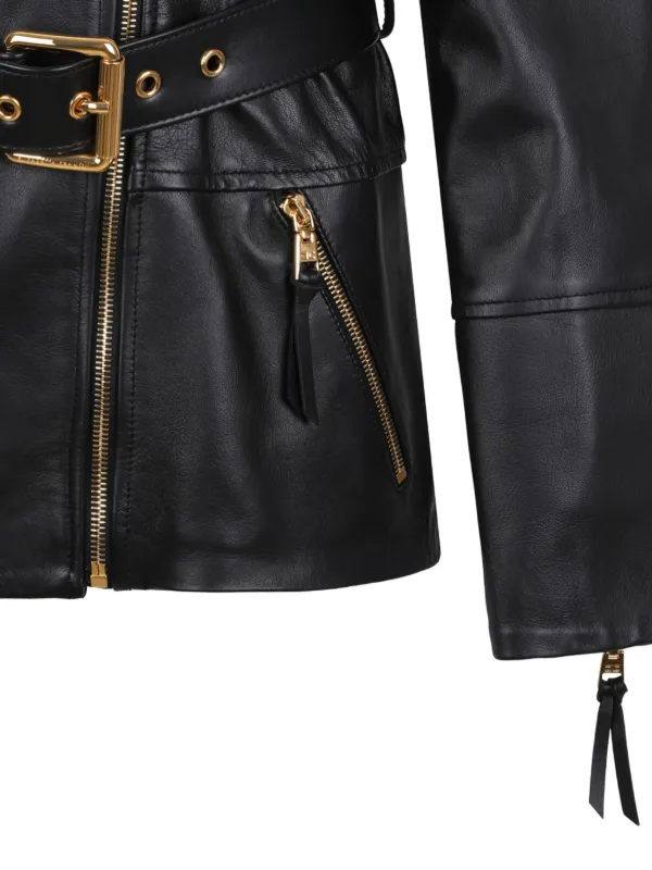 Elisabetta Franchi Belted Leather Jacket | Black | FARFETCH GR