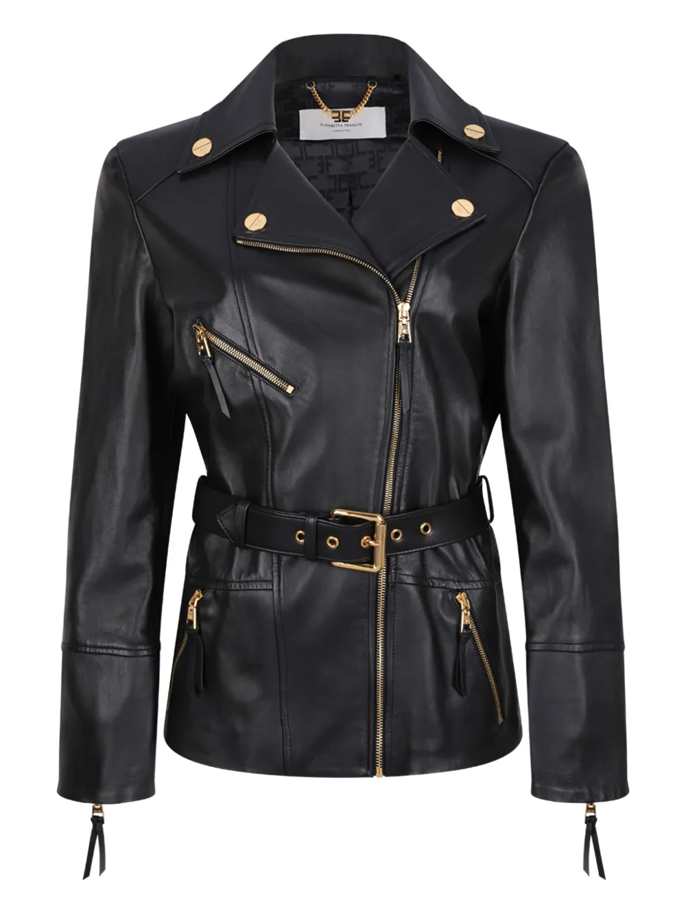 Elisabetta Franchi belted leather jacket Zwart