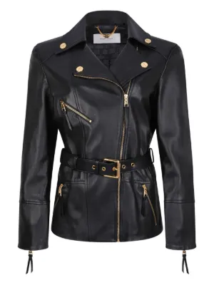 Elisabetta Franchi GOLD ブラックレザージャケット Elisabetta Franchi Peplum Leather Jacket | Black | FARFETCH