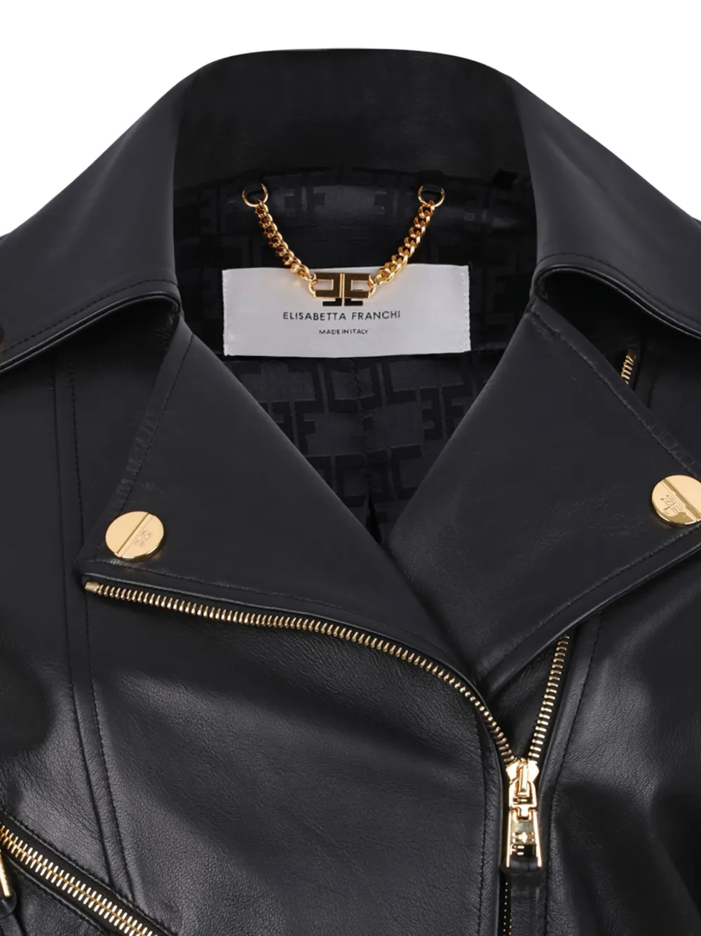 Elisabetta Franchi belted leather jacket Zwart