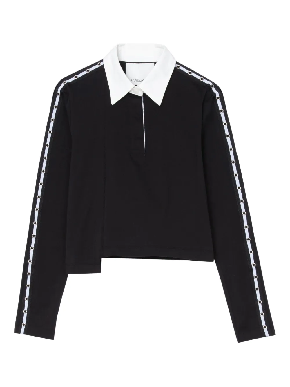 3.1 Phillip Lim panelled eyelet-detail polo top - ブラック 3.1 Phillip Lim panelled eyelet-detail polo top - ブラック