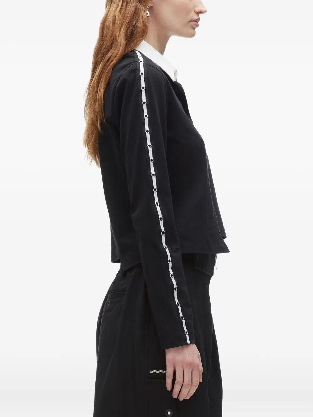 3.1 Phillip Lim panelled eyelet-detail polo top Zwart