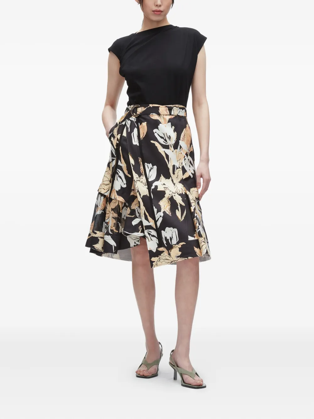 3.1 Phillip Lim floral-print ruffled skirt Zwart