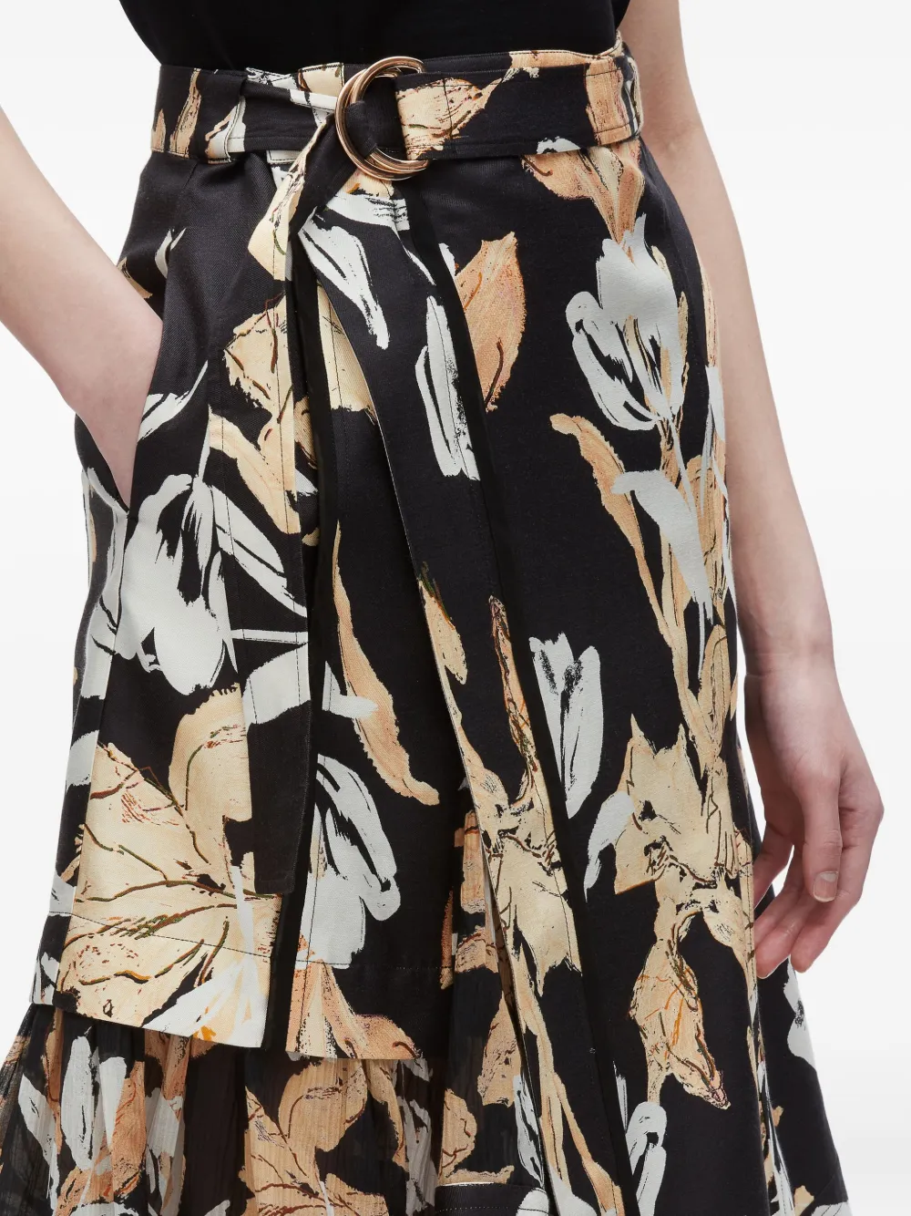 3.1 Phillip Lim floral-print ruffled skirt Zwart