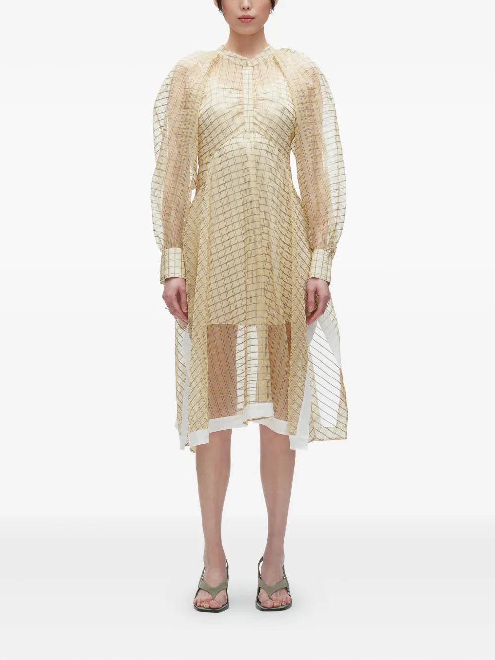 3.1 Phillip Lim puff-sleeve checked midi dress Beige