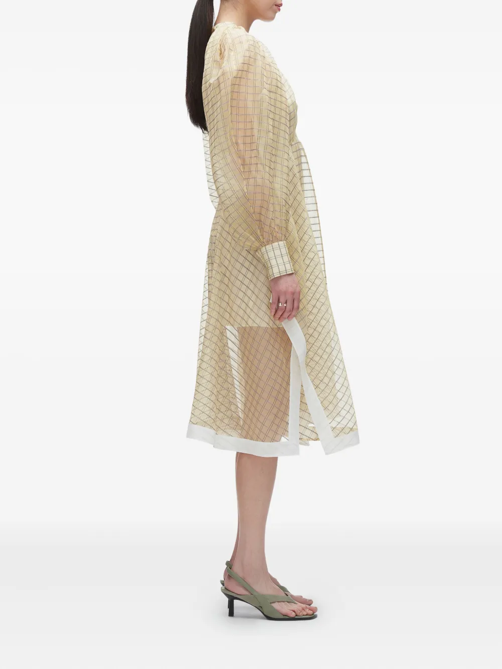 3.1 Phillip Lim puff-sleeve checked midi dress Beige
