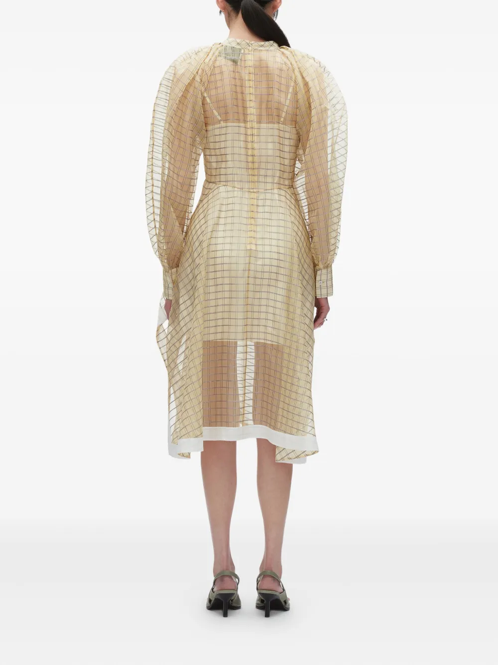 3.1 Phillip Lim puff-sleeve checked midi dress Beige