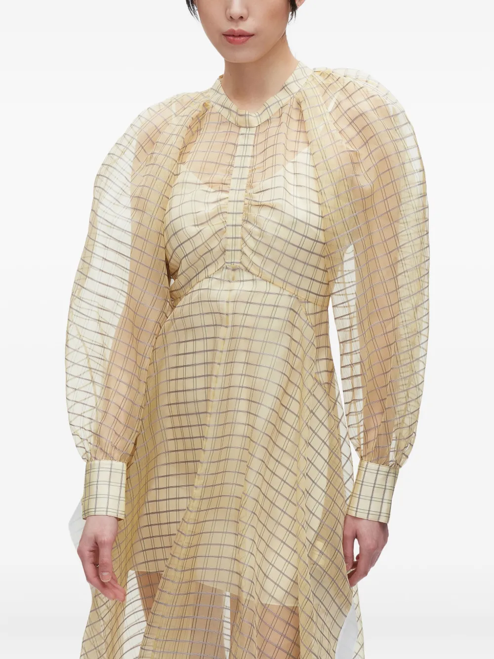 3.1 Phillip Lim puff-sleeve checked midi dress Beige