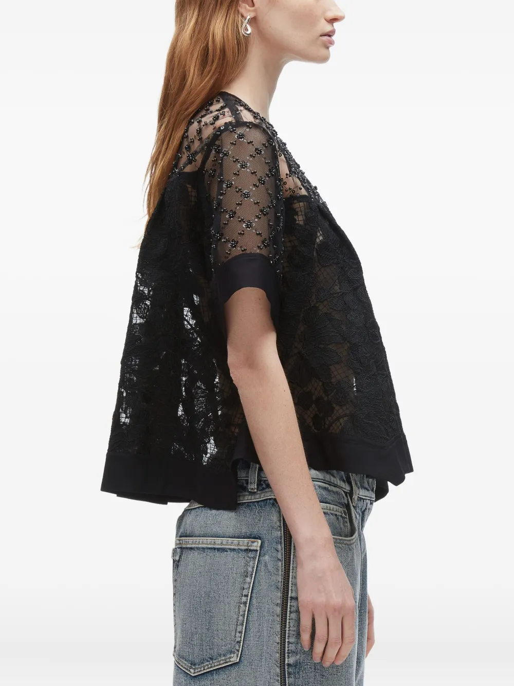 3.1 Phillip Lim beaded lace top Zwart