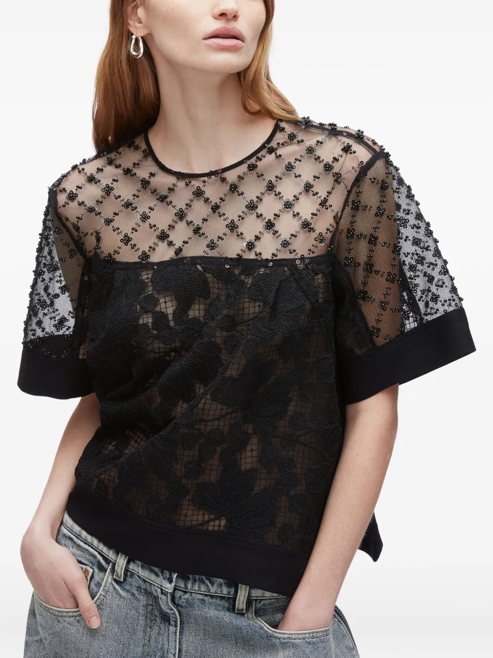3.1 Phillip Lim beaded lace top Zwart
