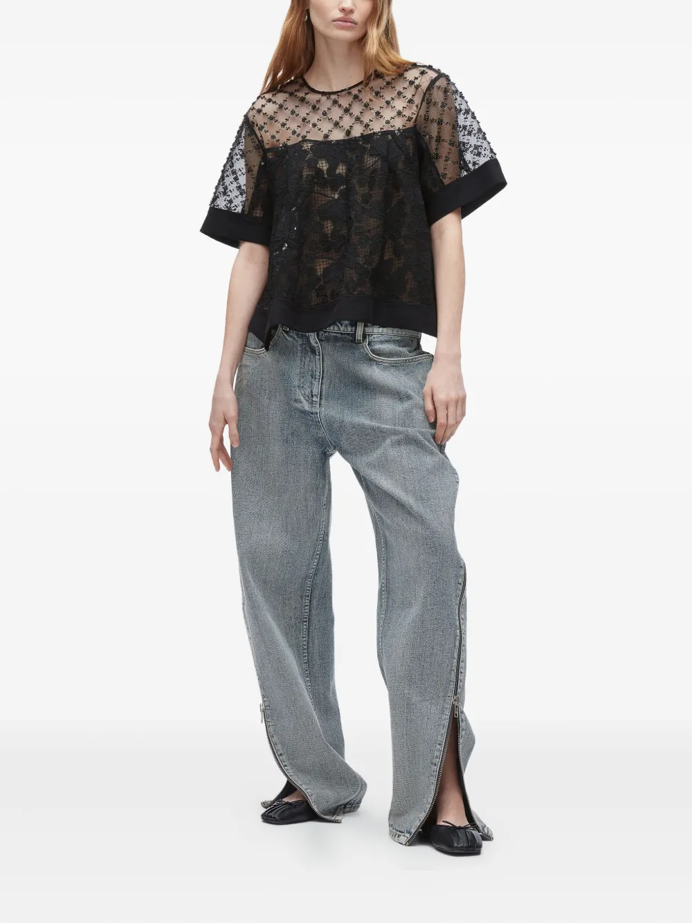 3.1 Phillip Lim beaded lace top Zwart