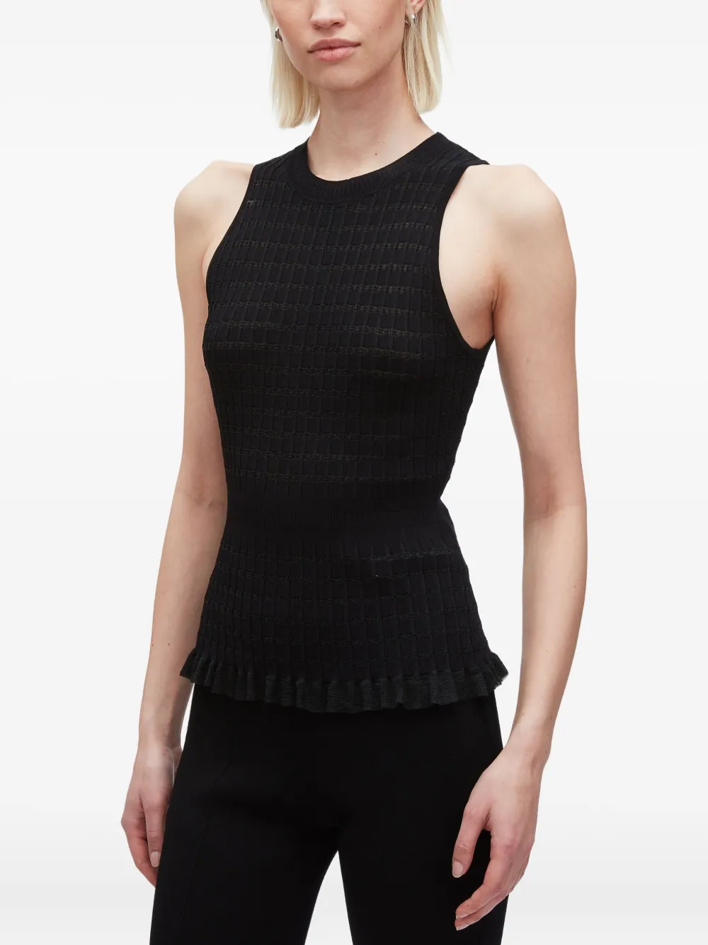 3.1 Phillip Lim ribbed-knit ruffled top Zwart