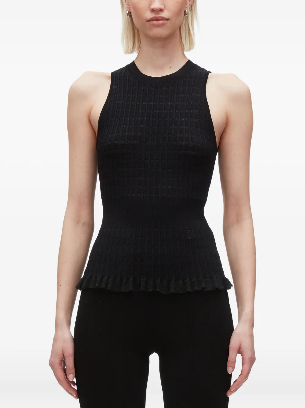 3.1 Phillip Lim ribbed-knit ruffled top Zwart