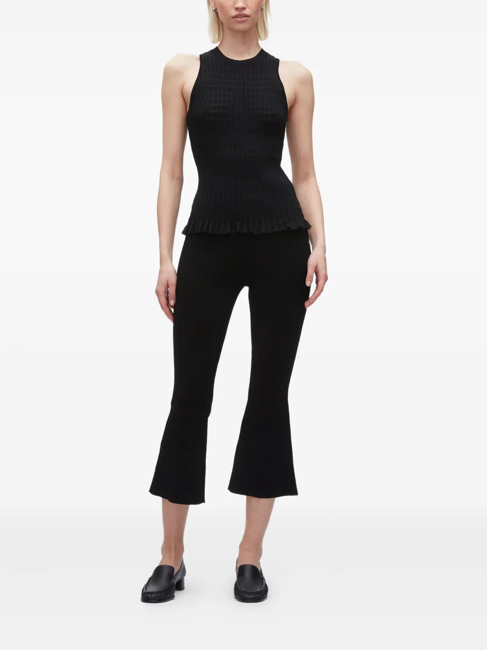 3.1 Phillip Lim ribbed-knit ruffled top Zwart