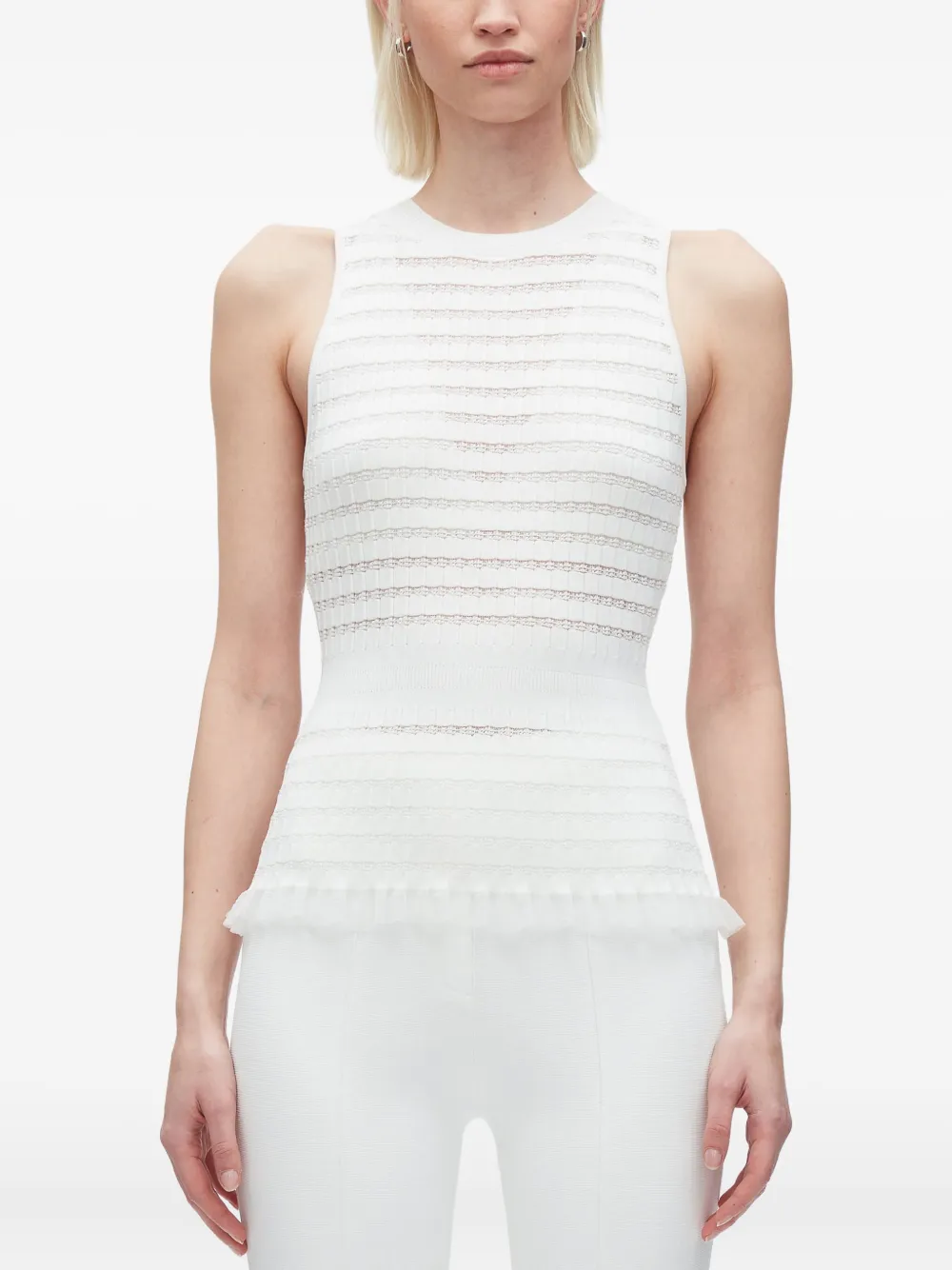 3.1 Phillip Lim ribbed-knit ruffled top Beige