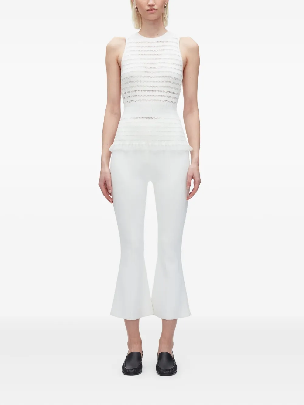 3.1 Phillip Lim ribbed-knit ruffled top Beige