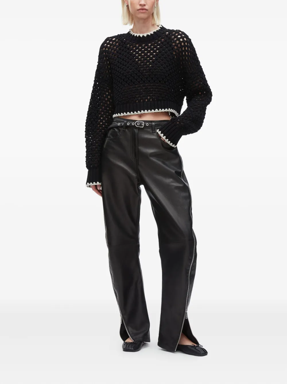 3.1 Phillip Lim crochet-detail zip-cuff sweater Zwart