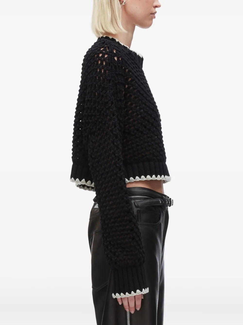 3.1 Phillip Lim crochet-detail zip-cuff sweater Zwart