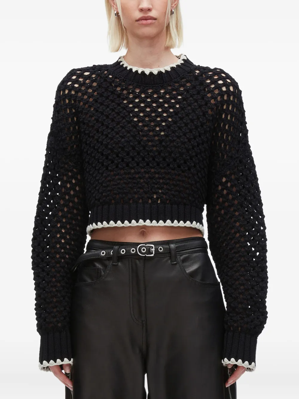 3.1 Phillip Lim crochet-detail zip-cuff sweater Zwart