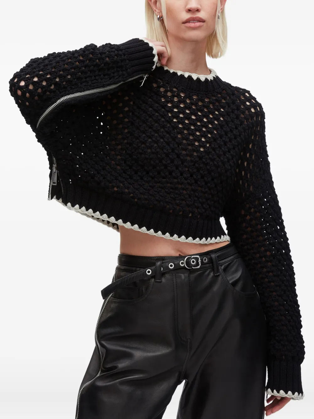 3.1 Phillip Lim crochet-detail zip-cuff sweater Zwart