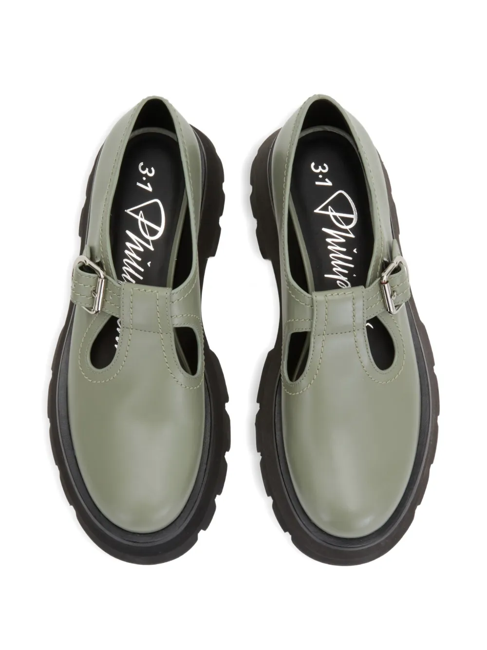 3.1 Phillip Lim buckle T-bar loafers Green