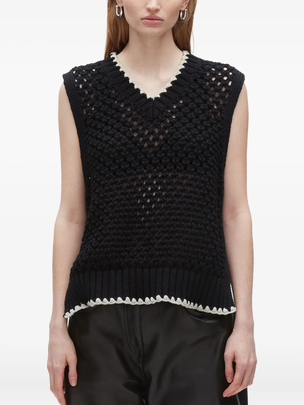 3.1 Phillip Lim crochet-detail zip-side knit vest Zwart