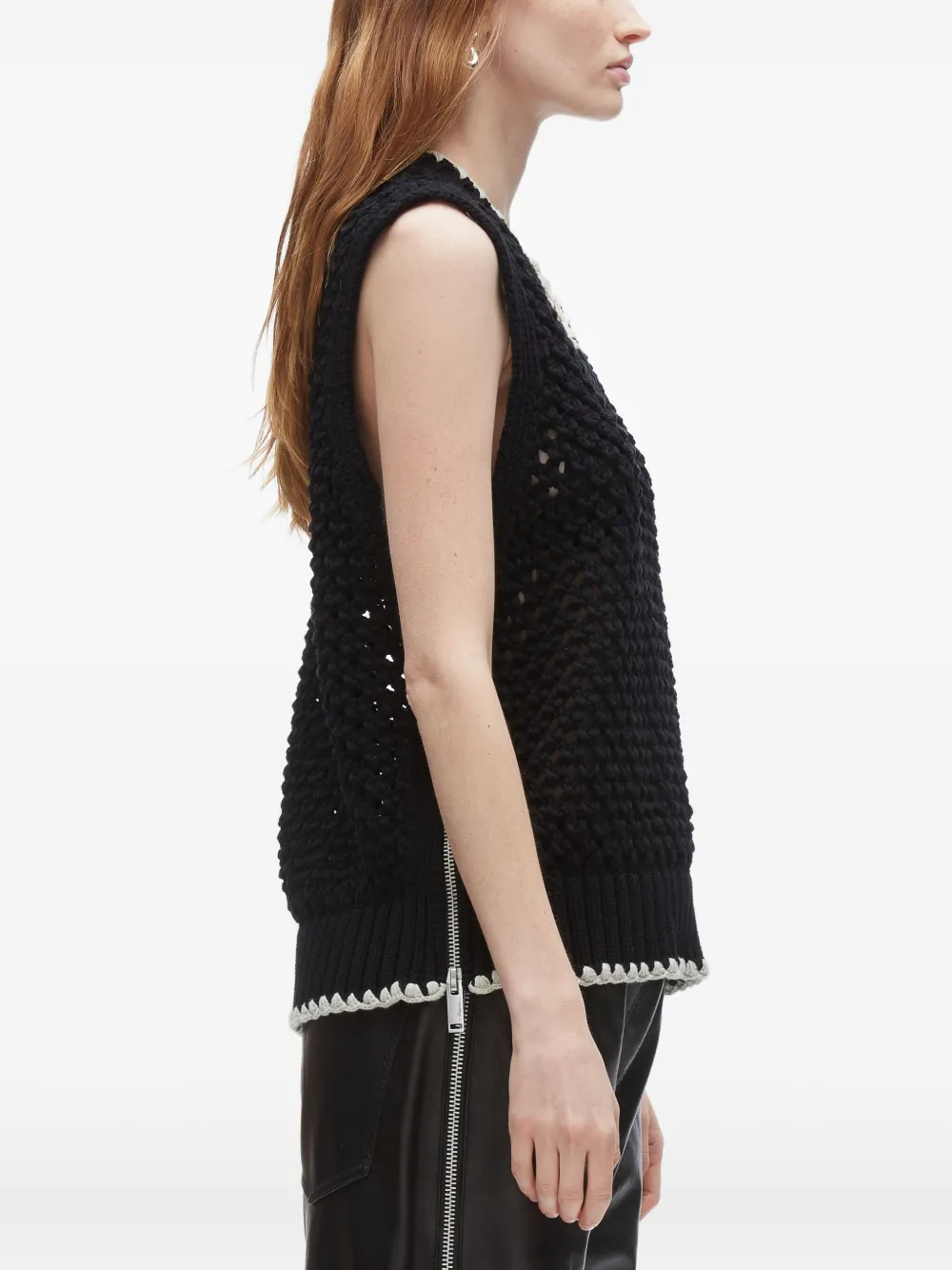 3.1 Phillip Lim crochet-detail zip-side knit vest Zwart