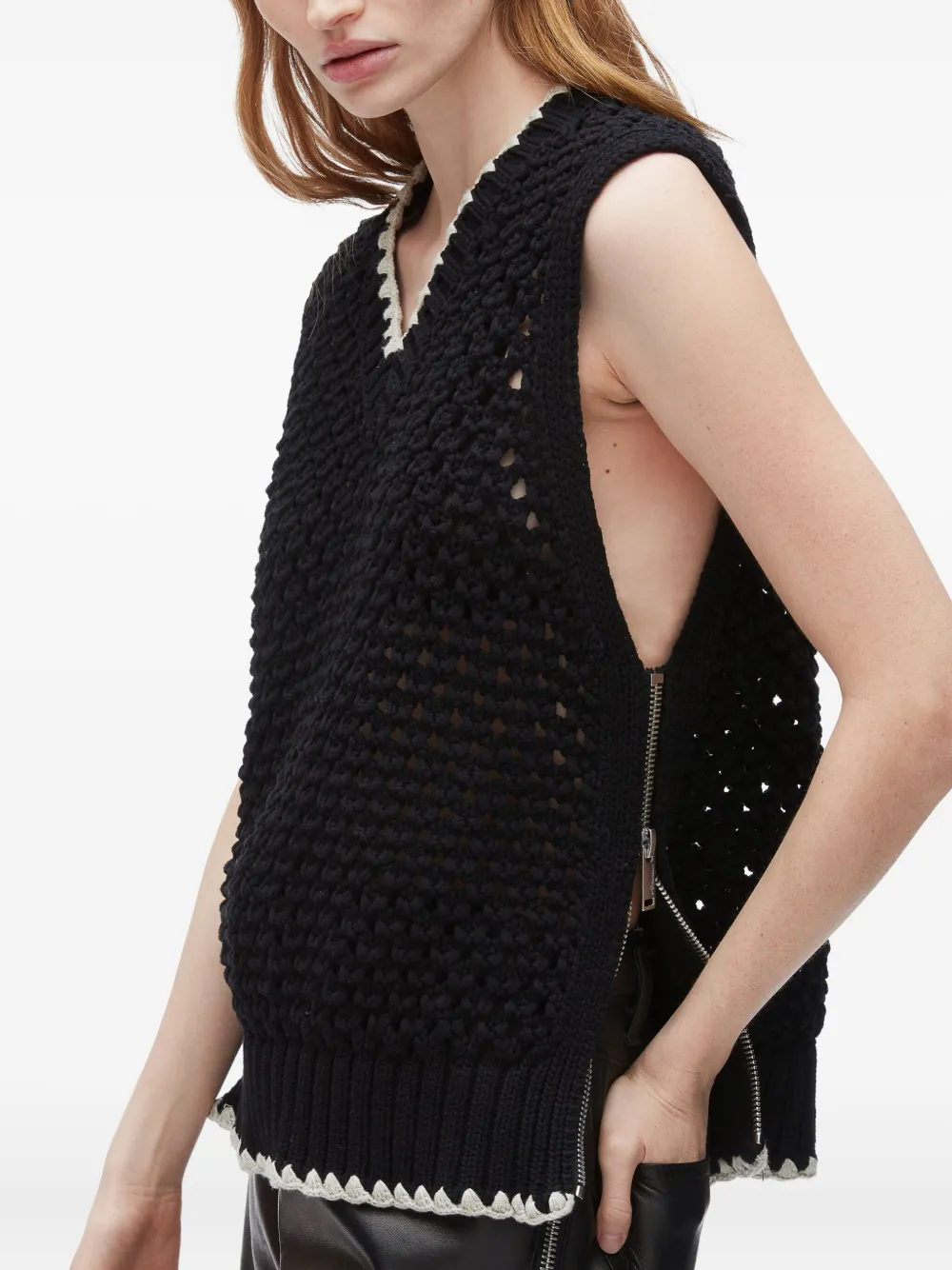 3.1 Phillip Lim crochet-detail zip-side knit vest Zwart