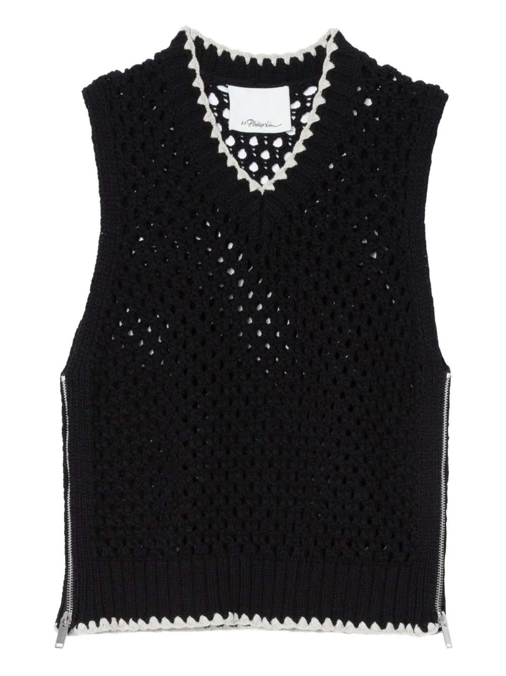 3.1 Phillip Lim crochet-detail zip-side knit vest - ブラック 3.1 Phillip Lim crochet-detail zip-side knit vest - ブラック